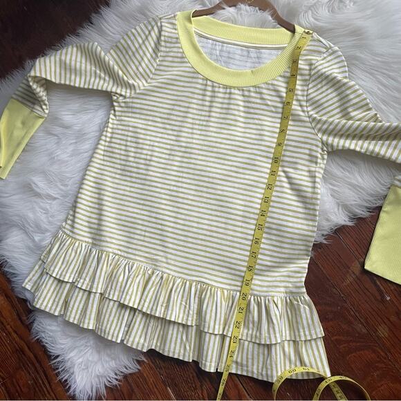 Anthropologie Ella Mara Yellow Striped Top Peplum Ruffles - Picture 6 of 7